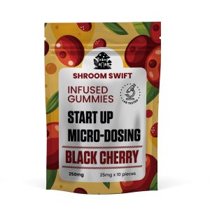 Shroom Swift Black Cherry Microdose Gummies – 250 mg psilocybin extract, rich black cherry flavor, precision microdosing gummies for calm focus and emotional balance.