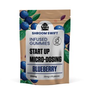Shroom Swift Blueberry Microdose Gummies – 250 mg psilocybin extract, natural blueberry flavor, clean microdosing gummies for calm focus and balance.