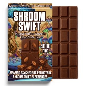 Toffee and Peanut Crunch Psilocybin Chocolate Bar by Shroom Swift with 4080mg total psilocybin, crafted in Canada and shipped worldwide